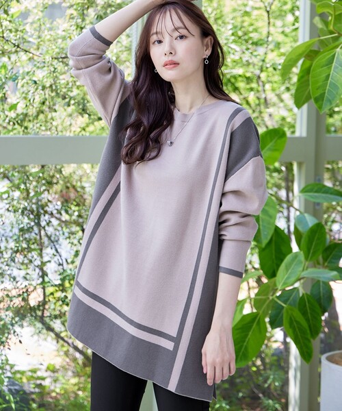 配色ニットチュニック（ニット/セーター）｜Tiaclasse（ティアクラッセ