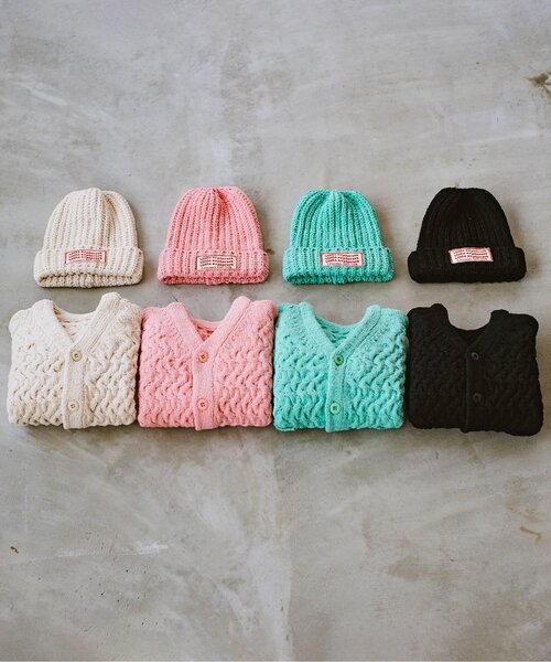 p.premier（ピードットプルミエ）の「ワッペンデザインニット帽（ニットキャップ/ビーニー・キッズ・ブルー/アイボリー/ブラック/ピンク・58/54/50）」の7枚目の写真