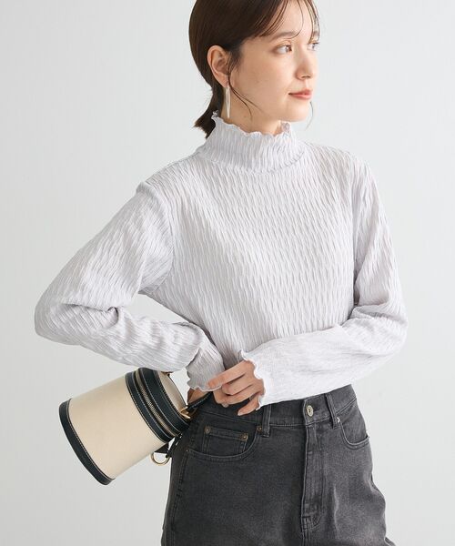 Petit fleur(プチフルール)の「・Petit Fleur ジャカードハイネックロンTEE(Tシャツ/カットソー・レディース・チャコールグレー/オフホワイト/グレイッシュベージュ/ブラック/ライトグレー・FREE)」の13枚目の写真