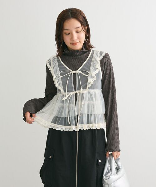 Petit fleur(プチフルール)の「・Petit Fleur ジャカードハイネックロンTEE(Tシャツ/カットソー・レディース・チャコールグレー/オフホワイト/グレイッシュベージュ/ブラック/ライトグレー・FREE)」の16枚目の写真