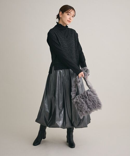 Petit fleur(プチフルール)の「・Petit Fleur ジャカードハイネックロンTEE(Tシャツ/カットソー・レディース・チャコールグレー/オフホワイト/グレイッシュベージュ/ブラック/ライトグレー・FREE)」の18枚目の写真