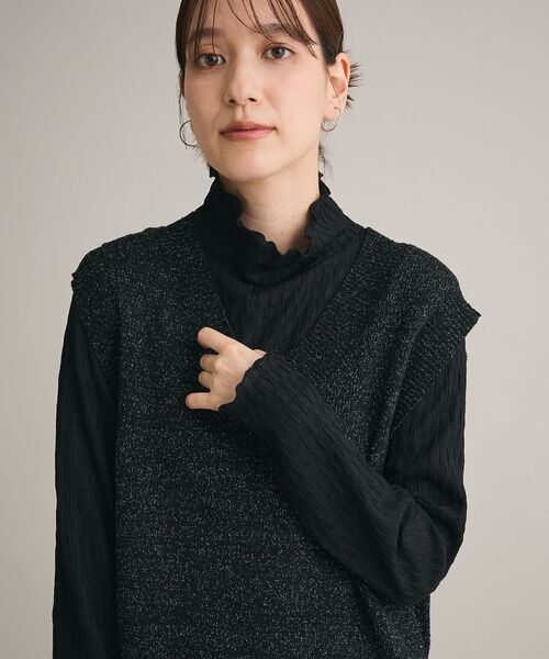 Petit fleur(プチフルール)の「・Petit Fleur ジャカードハイネックロンTEE(Tシャツ/カットソー・レディース・チャコールグレー/オフホワイト/グレイッシュベージュ/ブラック/ライトグレー・FREE)」の7枚目の写真