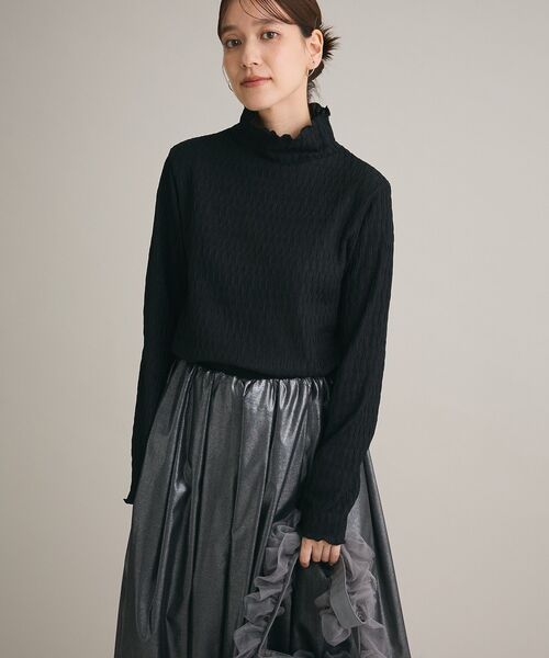 Petit fleur(プチフルール)の「・Petit Fleur ジャカードハイネックロンTEE(Tシャツ/カットソー・レディース・チャコールグレー/オフホワイト/グレイッシュベージュ/ブラック/ライトグレー・FREE)」の9枚目の写真