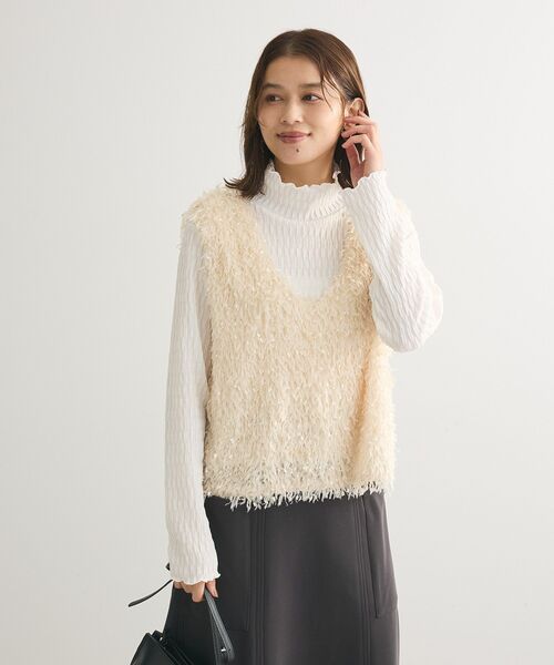 Petit fleur(プチフルール)の「・Petit Fleur ジャカードハイネックロンTEE(Tシャツ/カットソー・レディース・チャコールグレー/オフホワイト/グレイッシュベージュ/ブラック/ライトグレー・FREE)」の22枚目の写真