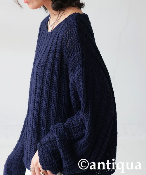 antiqua(アンティカ)の「ローゲージショートニット(ニット/セーター・レディース・ネイビー/ベージュ/ブラック・ONESIZE)」の16枚目の写真