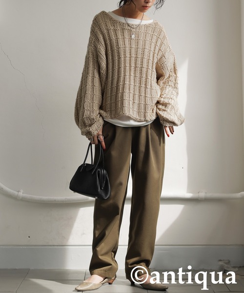 antiqua(アンティカ)の「ローゲージショートニット(ニット/セーター・レディース・ネイビー/ベージュ/ブラック・ONESIZE)」の8枚目の写真