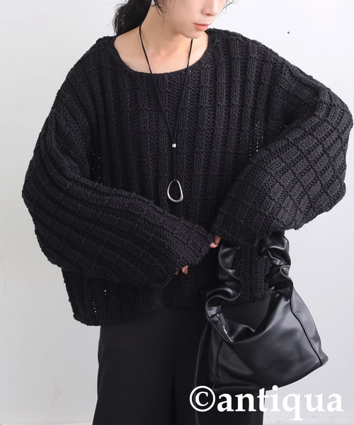 antiqua(アンティカ)の「ローゲージショートニット(ニット/セーター・レディース・ネイビー/ベージュ/ブラック・ONESIZE)」の5枚目の写真