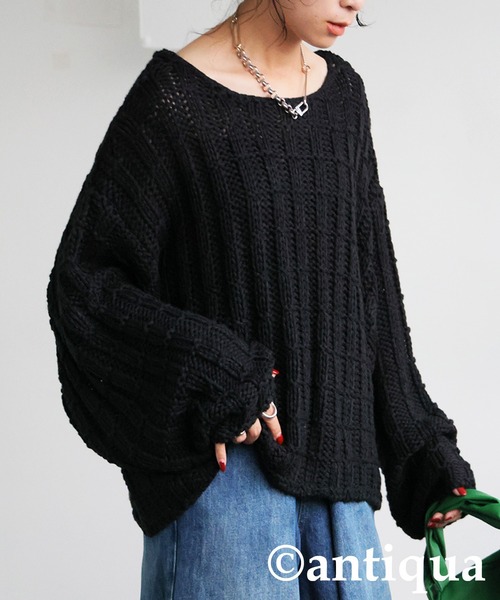 antiqua(アンティカ)の「ローゲージショートニット(ニット/セーター・レディース・ネイビー/ベージュ/ブラック・ONESIZE)」の6枚目の写真