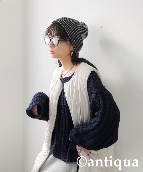 antiqua(アンティカ)の「ローゲージショートニット(ニット/セーター・レディース・ネイビー/ベージュ/ブラック・ONESIZE)」の12枚目の写真