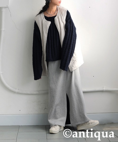 antiqua(アンティカ)の「ローゲージショートニット(ニット/セーター・レディース・ネイビー/ベージュ/ブラック・ONESIZE)」の13枚目の写真