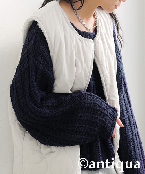antiqua(アンティカ)の「ローゲージショートニット(ニット/セーター・レディース・ネイビー/ベージュ/ブラック・ONESIZE)」の14枚目の写真