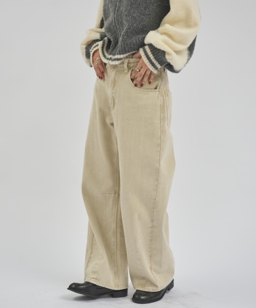 MERLOT(メルロー)の「ウォッシュドワイドデニム(デニムパンツ・レディース・ブラウン/ベージュ・FREE)」の1枚目の写真