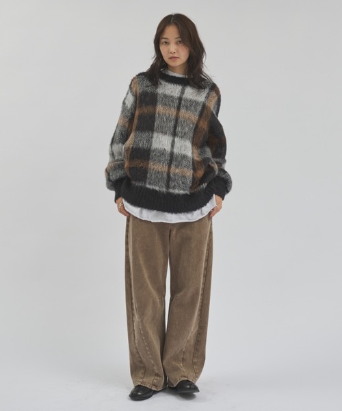 MERLOT(メルロー)の「ウォッシュドワイドデニム(デニムパンツ・レディース・ブラウン/ベージュ・FREE)」の6枚目の写真