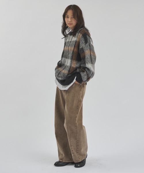 MERLOT(メルロー)の「ウォッシュドワイドデニム(デニムパンツ・レディース・ブラウン/ベージュ・FREE)」の5枚目の写真