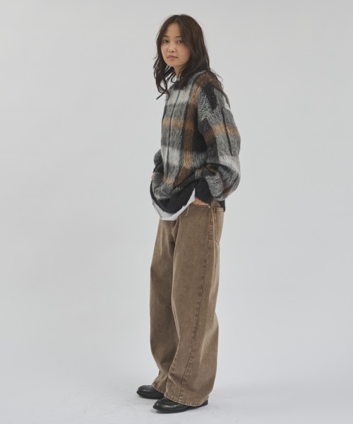 MERLOT(メルロー)の「ウォッシュドワイドデニム(デニムパンツ・レディース・ブラウン/ベージュ・FREE)」の4枚目の写真