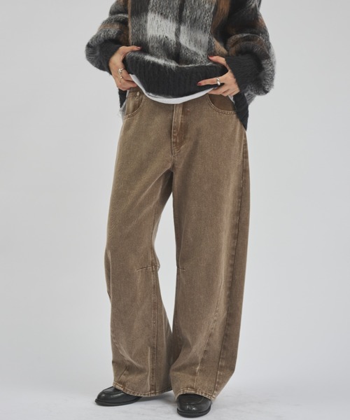 MERLOT(メルロー)の「ウォッシュドワイドデニム(デニムパンツ・レディース・ブラウン/ベージュ・FREE)」の12枚目の写真