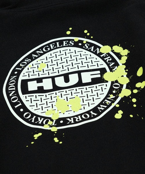 HUF（ハフ）の「MANHOLE FLEECE FULL ZIP HOODIE / HUF ハフ ヘビーウェイト プリントロゴ パーカー（パーカー・メンズ・アッシュグレー/ブラック/ネイビー・X-LARGE/LARGE/MEDIUM/SMALL/XX-LARGE）」の8枚目の写真