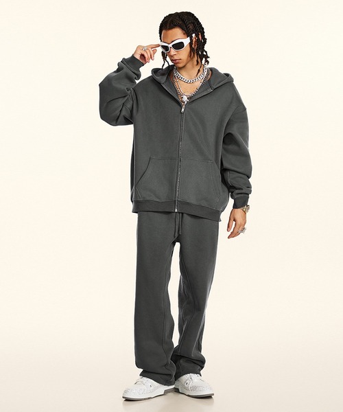 セットアップ対応】ビッグシルエット裏起毛ジップパーカー（パーカー