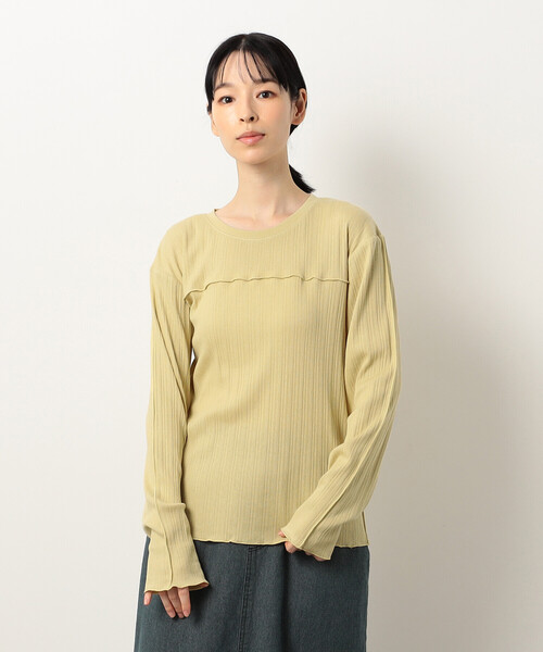ONIGIRI(オニギリ)の「ランダムリブ クルーネックTシャツ (長袖)(Tシャツ/カットソー・レディース・グリーン/アイボリー/チャコール/イエロー・FREE)」の4枚目の写真