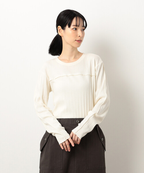 ONIGIRI(オニギリ)の「ランダムリブ クルーネックTシャツ (長袖)(Tシャツ/カットソー・レディース・グリーン/アイボリー/チャコール/イエロー・FREE)」の6枚目の写真