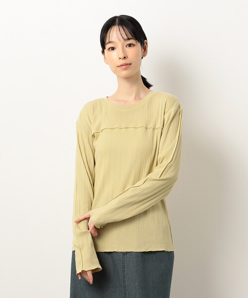 ONIGIRI(オニギリ)の「ランダムリブ クルーネックTシャツ (長袖)(Tシャツ/カットソー・レディース・グリーン/アイボリー/チャコール/イエロー・FREE)」の13枚目の写真