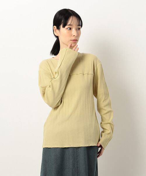 ONIGIRI(オニギリ)の「ランダムリブ クルーネックTシャツ (長袖)(Tシャツ/カットソー・レディース・グリーン/アイボリー/チャコール/イエロー・FREE)」の14枚目の写真