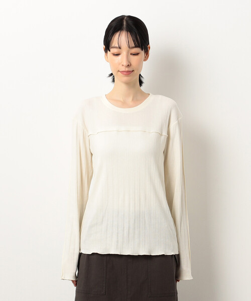 ONIGIRI(オニギリ)の「ランダムリブ クルーネックTシャツ (長袖)(Tシャツ/カットソー・レディース・グリーン/アイボリー/チャコール/イエロー・FREE)」の19枚目の写真