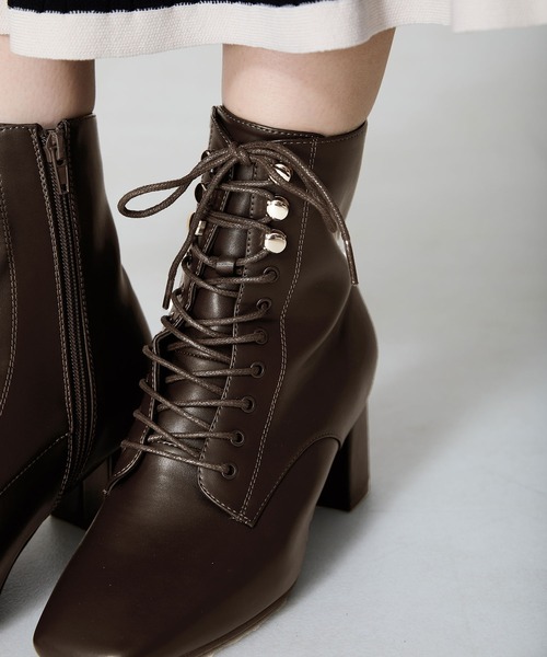 セール】スクエアトゥレースアップヒールブーツ 41428（ブーツ