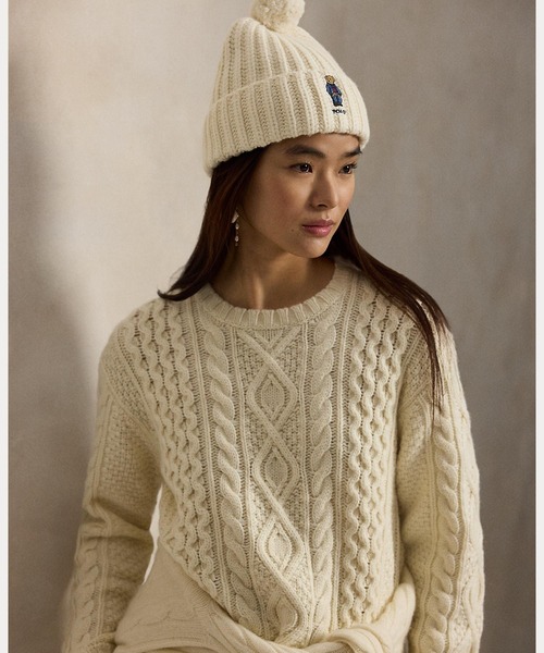 新品ラルフローレン　ポンポンビーニー Polo ベア リブ ポンポン ビーニー ハット（ニットキャップ/ビーニー