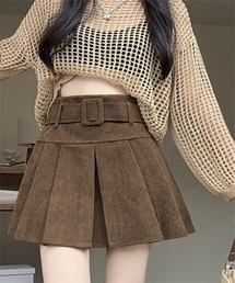 ベルト付き プリーツミニスカート