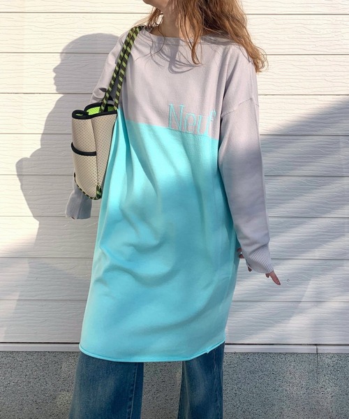 Q（キュー）の「バイカラーロゴニット（ニット/セーター・レディース・ネイビー/ミント/ライトグレー・MEDIUM）」の4枚目の写真