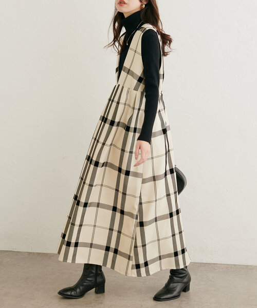 natural couture(ナチュラルクチュール)の「ツイルクロスBIGチェックフロッキーワンピース(ワンピース・レディース・ブラック/その他1/モカ/アイボリー・FREE)」の18枚目の写真