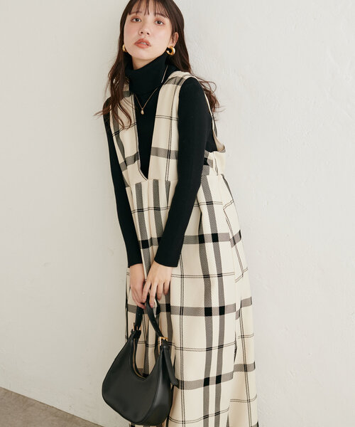 natural couture(ナチュラルクチュール)の「ツイルクロスBIGチェックフロッキーワンピース(ワンピース・レディース・ブラック/その他1/モカ/アイボリー・FREE)」の21枚目の写真