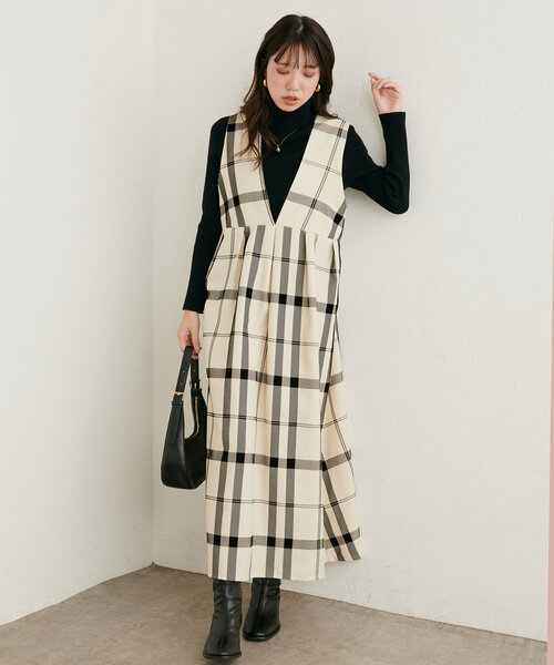 natural couture(ナチュラルクチュール)の「ツイルクロスBIGチェックフロッキーワンピース(ワンピース・レディース・ブラック/その他1/モカ/アイボリー・FREE)」の20枚目の写真