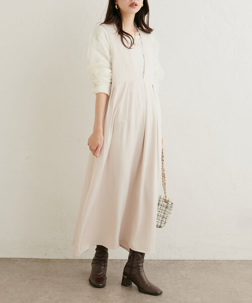 natural couture(ナチュラルクチュール)の「ツイルクロスBIGチェックフロッキーワンピース(ワンピース・レディース・ブラック/その他1/モカ/アイボリー・FREE)」の5枚目の写真