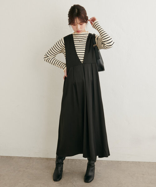 natural couture(ナチュラルクチュール)の「ツイルクロスBIGチェックフロッキーワンピース(ワンピース・レディース・ブラック/その他1/モカ/アイボリー・FREE)」の10枚目の写真