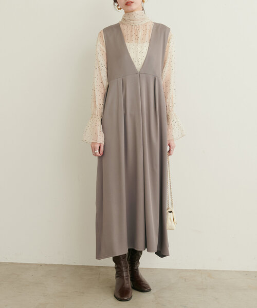 natural couture(ナチュラルクチュール)の「ツイルクロスBIGチェックフロッキーワンピース(ワンピース・レディース・ブラック/その他1/モカ/アイボリー・FREE)」の13枚目の写真