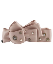 Mela Bianca（メラビアンカ）の「Mela Bianca/メラビアンカ 韓国 クリスタル パール サテン ビック リボン バナナクリップ ヘアクリップ バンスクリップ ヘアアクセサリー Nilda Banana Pin キーチャーム付き（バレッタ/ヘアクリップ）」