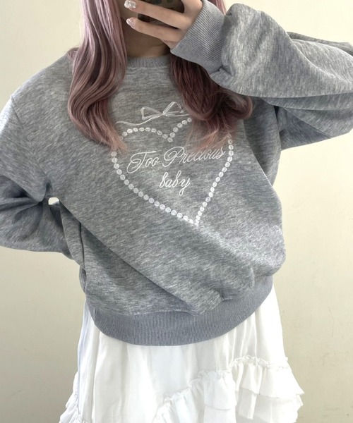 LAC-VERT（ラック・ヴェール）の「ガーリー刺繍スウェット（スウェット・レディース・ピンク/ライトグレー/グレー・FREE）」の10枚目の写真