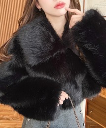 zudio サイズM ラムーファー　ファーコート　ショート丈　ブラック y21-mensfurcoat042-05.jpg