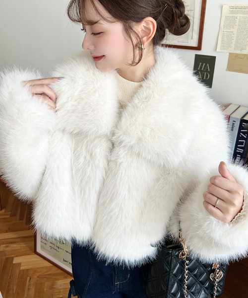 ショート丈ビッグカラーフェイクファーブルゾン（その他アウター