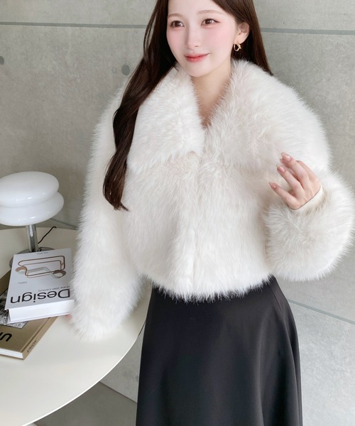 ショート丈ビッグカラーフェイクファーブルゾン（その他アウター