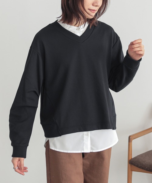 n'OrLABEL(ノアールレーベル)の「タックデザインVネックプルオーバー(スウェット・レディース・グリーン/ブラック/ベージュ・1/2)」の9枚目の写真