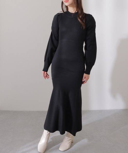 Lace Ladies(レースレディース)の「プチハイネック ギャザー袖 マーメイド ニット ワンピース(ワンピース・レディース・ピンク/ブルーグレー/ブラック・FREE/S)」の1枚目の写真