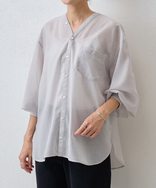 BEARDSLEY(ビアズリー)の「シアーカラーレスシャツ(シャツ/ブラウス・レディース・ライトグレー/ホワイト・FREE)」の12枚目の写真