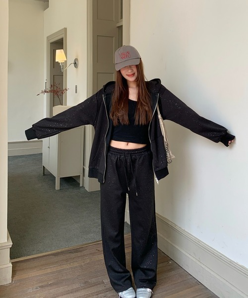 セール】【上下セット】キラキラスウェットパーカー×スウェットパンツ