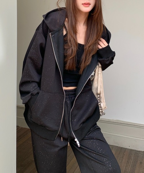 セール】【上下セット】キラキラスウェットパーカー×スウェットパンツ