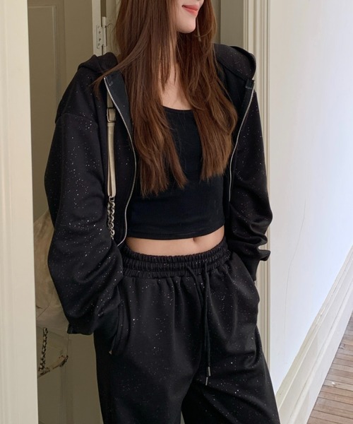 【セール】【上下セット】キラキラスウェットパーカー×スウェットパンツ(セットアップ)|ViViDAY(ビビデー)