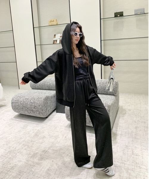 セール】【上下セット】キラキラスウェットパーカー×スウェットパンツ