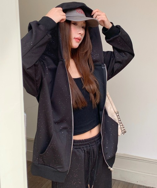 【セール】【上下セット】キラキラスウェットパーカー×スウェットパンツ(セットアップ)|ViViDAY(ビビデー)